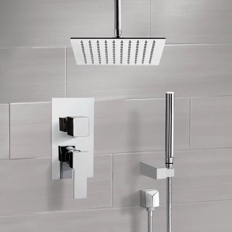 Shower Faucet Chrome Ceiling Shower System With Rain Shower Head and Hand Shower Remer SFH42